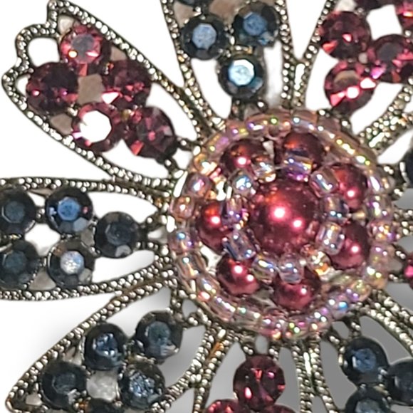 Vintage Reproduction Purple Stone Floral Cushion Brooch - Picture 3 of 5